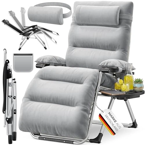 Offerta a tempo: KESSER® Lettino XXL - pieghevole, Resistente alle Intemperie, Portata 200 kg, Rivestimento ergonomico, Schienale regolabile, Portabicchieri e Cuscino per le Braccia, Basic - Grigio - 0.00% da 97.80 € a 97.80 €