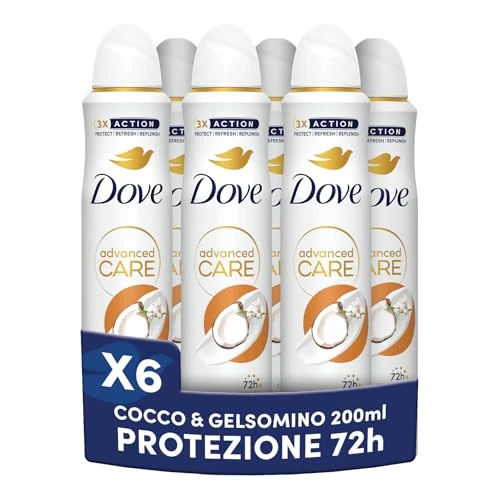DOVE Advanced Care Deodorant voor dames, kokosnoot en jasmijnbloesem, anti-transpiratiespray, dagelijkse okselverzorging, 72 uur bescherming, 200 ml
