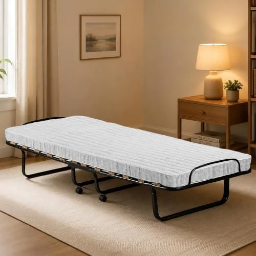 Offerta a tempo: Dmora Talamo Italia Letto Pieghevole Deva, Brandina con Rete 12 doghe, Materasso, Lettino salvaspazio, 100% Made in Italy, 80x190h37 cm, Cover Protettiva Inclusa, Bianco, 190 cm - 22% da 109.99 € a 85.49 €