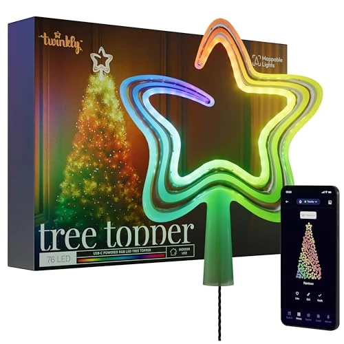 Limitiertes Angebot: Twinkly Baumspitze, Helle Christbaumspitze, Stern mit 76 Kartierbaren RGB-LEDs, USB Typ C, Smarte Mehrfarbige LED-Lichter, Kompatibel mit Alexa und Google Home, App-Steuerung von 49.99 EUR auf 41.99 EUR (Spare 16%)