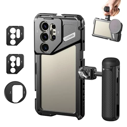 Zeitlich begrenztes Angebot: NEEWER S24 Ultra Telefon Käfig Phone Cage Stabilisator mit Seitengriff 67mm Filter Adapter 17mm Objektiv Backplate T Montage Adapter Video Rig kompatibel mit Samsung Moment T Serie Lenses PA042+PA045S von 58.18 € auf 58.18 € (