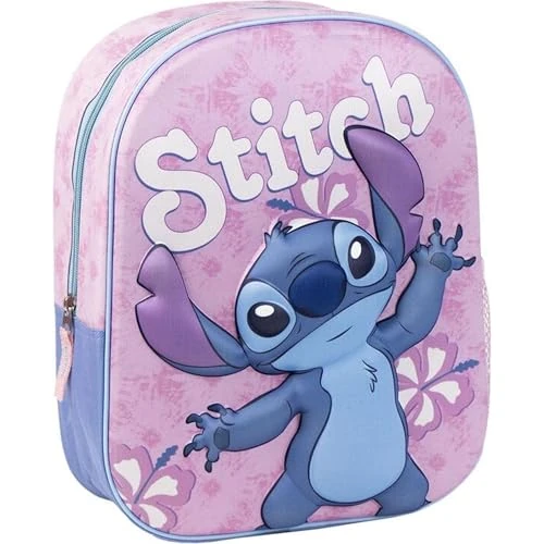 Offerta a tempo: Zaino per bambini 3D di Stitch-Colore rosa-25x10x31cm-Realizzato in poliestere ed EVA-Con chiusura a zip-Stampa Stitch-Originale in Spagna, Casual - 41% da 15.36 € a 9.13 €