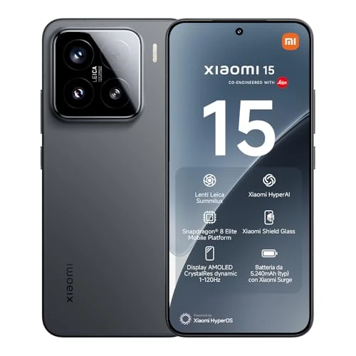 Xiaomi 15 (smartfon), 12 + 256 GB, czarny, soczewki Leica Summilux, główny aparat 50 MP, bateria 5,240 mAh, ładowanie 90 W HyperCharge (ładowarka nie wchodzi w zakres dostawy)