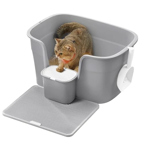 Feandrea Caja de Arena para Gatos Grandes, Extra Gran Arenero para Hogar con Varios Gatos, Incluye Tabla Recogedora, Pala, Gris Paloma PPT003G01