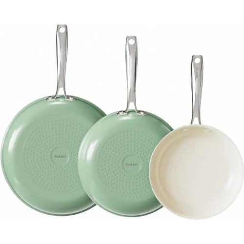 Tijdelijke aanbieding: Redchef Keramische pannenset met antiaanbaklaag, 3 pannen van 20/24/28 cm met antiaanbaklaag, van aluminium, inductiepannen voor alle kookplaten, zonder PTFE, PFAS en PFOA, geschikt voor oven, groen van 85.99 EUR naar 85.99 EUR (korting 0%)