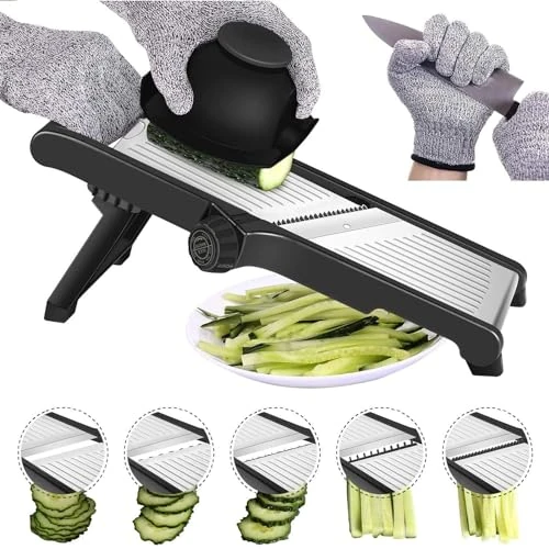 MILcea Affetta Verdure Professionale - Mandolina per Verdure con Protezione per le Mani, Fette Spesse da 1 a 9 mm, Acciaio Inox, Grigio
