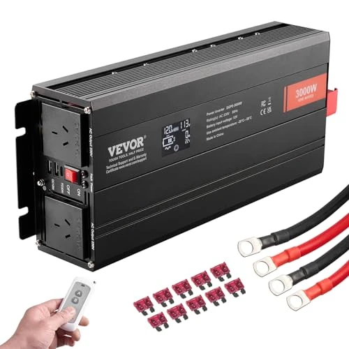 Offre limitée : VEVOR Onduleur à Onde sinusoïdale Pure, 3000 W, onduleur CC 12 V vers CA 230 V avec 2 Prises CA, 2 Ports USB, 1 Port Type-C, écran LCD et Une télécommande pour appareils ménagers de Grande Taille de 174.90 € à 159.90 € (9% de remise)