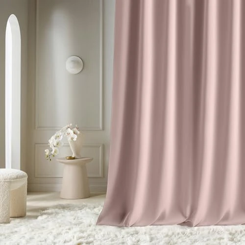 ROOM99 Tenda con occhielli argentati, Aura, 140 x 300 cm, larghezza x altezza, decorazione moderna, per soggiorno, camera da letto, rosa cipria, 1 pezzo