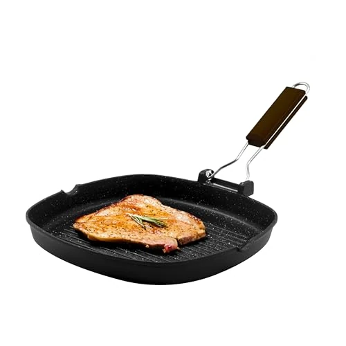 Limited offer: Zanetti, Griddle Pan 28 x 28 cm, High Thickness Die-Cast Aluminium Griddle, Induction Grill Plate, Folding Handle from 68.00 EUR to 68.00 EUR (save 0%)