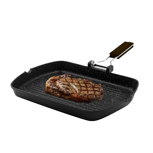 Offerta a tempo: Zanetti, Bistecchiera 26 x 36 cm, Piastra grill in Alluminio Pressofuso ad Alto Spessore, Piastra Grill adatta ai Piani ad Induzione, Manico Pieghevole - 40% da 29.99 € a 17.90 €