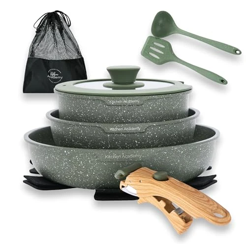Oferta limitada: Juego de Sartenes Antiadherente 10 piezas con Mango Desmontable Verde de 79.99 € a 39.79 € (ahorro 50%)
