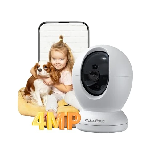 usogood 4MP Indoor Security Camera, 2.4G & 5G WiFi Pet/Dog/Baby Camera for Home Security, 360° AI Motion Detection and Tracking, 2-Way Talk, Night Vision, Detection Alarm, Remote Control-D45, White