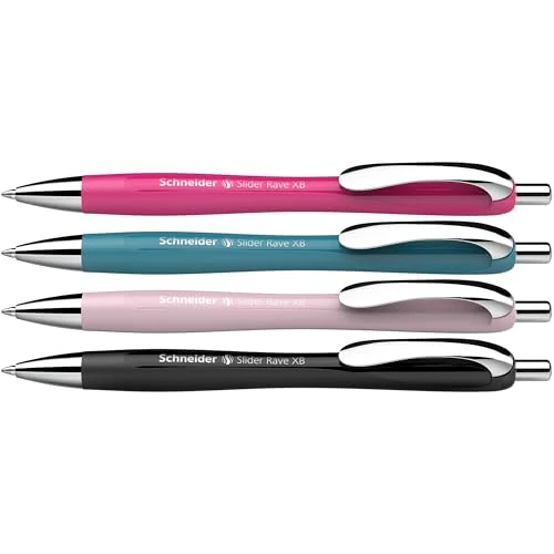 Limited-time offer: Schneider Slider Rave XB 132564 Ballpoint Pen (Limited Special Edition, 1x Black, Power Pink, Teal, Pearl, Made in Germany) Pack of 4, Ink Colour: Blue from 16.99 £ to 13.26 £ (save 22%)