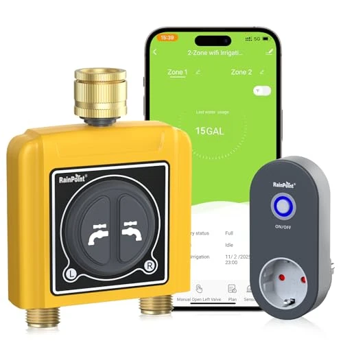 Zeitlich begrenztes Angebot: RAINPOINT Bewässerungscomputer WLAN 2 Ausgänge mit Messing-Einlass und -Auslass, Smart Bewässerungssteuerung, App/Sprachsteuerung, einbauen Wasserzähler, Wetter-/Bodenbasierte Automatische Bewässerung von 99.99 € auf 80.13 € (