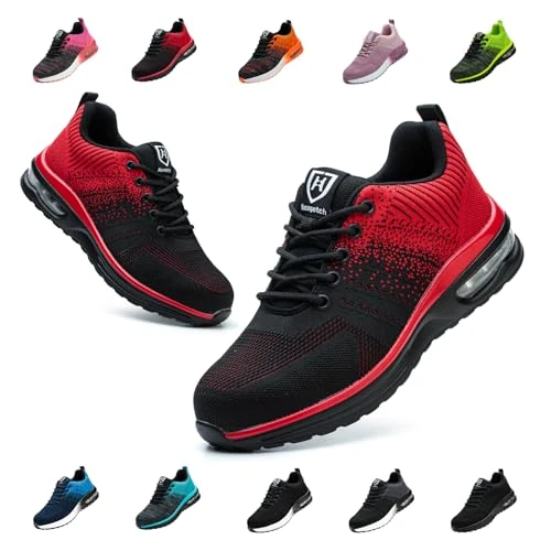 Bawalon Arbeitsschuhe Leicht Herren Sicherheitsschuhe Damen rutschfest Sportlich Stahlkappenschuhe Atmungsaktiv mit Stahlkappe Arbeitsschutzschuhe Rot EU 40