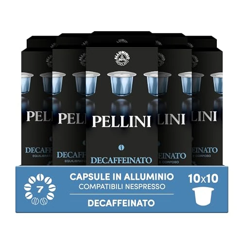 Pellini Top Décaféiné, 100 Capsules en Aluminium compatibles Nespresso, Mélange Arabica et Robusta aux arômes de fruits secs et figues, 10 paquets de 10 capsules