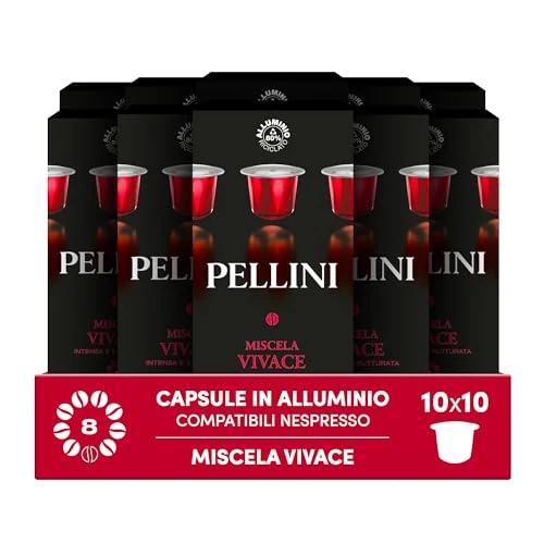 Pellini Vivace, 100 Nespresso-kompatible Alukapseln, Arabica-Robusta-Mischung mit kräftigem, intensivem Geschmack, Kakaound Lebkuchennote, 10x10 Kapseln