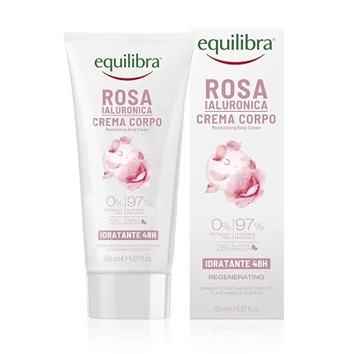 Equilibra, Körpercreme, feuchtigkeitsspendende Wirkung 48H, 150 ml, mit Damaszener-Rosenextrakt, Hyaluronsäure, Hyaluronsäure, Feuchtigkeitsbooster und feuchtigkeitsspendendem Faktor des Zuckers