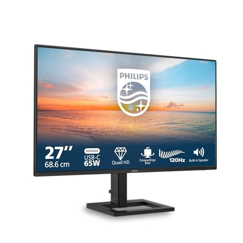 Offerta a tempo: Philips 27E1N1600AE - Monitor QHD da 27 pollici, altoparlante regolabile in altezza (2560x1440, 120Hz, HDMI 1.4, USB-C (65W PD), Hub USB) Nero - 29% da 229.90 € a 163.10 €