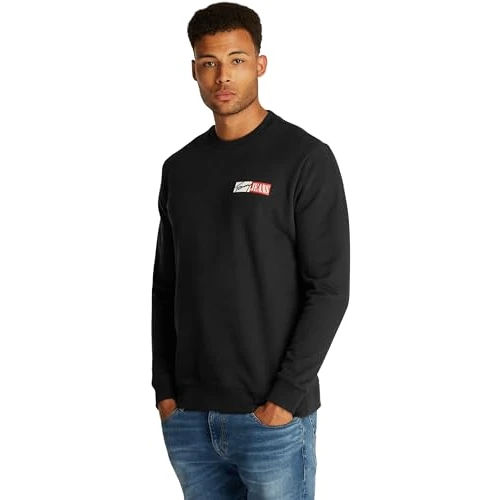 Tommy Jeans Men’s Entry Graphic Round Neck Sweatshirt, Black (Black), S