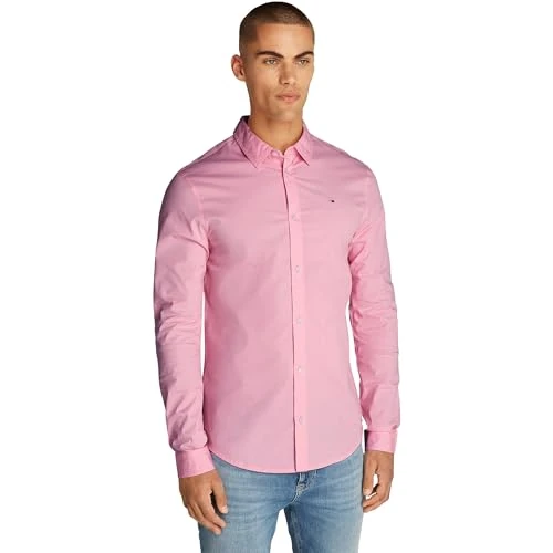 Tommy Jeans Męska koszula TJM Original Stretch DM0DM04405 L/S Shirt, różowa (Pink Sugar), XS, Różowy (różowy cukier), XS
