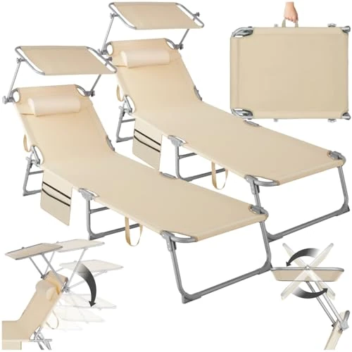 Offerta a tempo: tectake® Set di 2 Sdraio, Pieghevole, 4 Posizioni, Cuscino Poggiatesta, Idrorepellente, da Giardino, Lettino Prendisole, Arredo Giardino, Terrazzo, Sdraia da Balcone, Piscina e Spiaggia - Beige - 24% da 96.79 € a 73.99 €