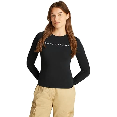 Tommy Jeans Tjw Slim Linear Tee Ls Ext Dw0Dw19434 T-Shirt L/S, Black (Black), L Women's