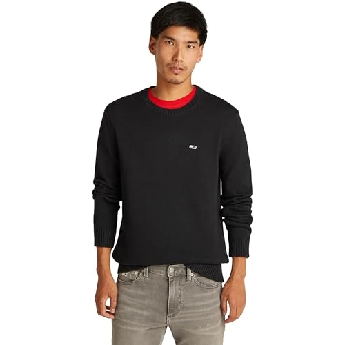 Tommy Jeans Men's Crew Neck Slim Fit Knitted Jumper, Black (Black), XS