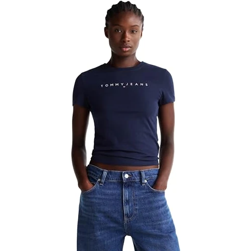 Offerta a tempo: Tommy Jeans Tjw Slim Linear Tee Ext, Maglietta S/S Donna, Blue (Dark Night Navy), XL - 40% da 34.90 € a 20.99 €