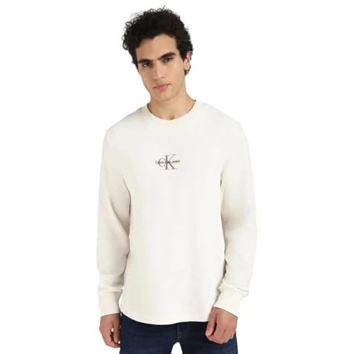 Offerta a tempo: Calvin Klein Uomo Felpa Monologo Waffle Scollo Rotondo, Avorio (Ivory) — 14% da 41,99 € a 36,05 €