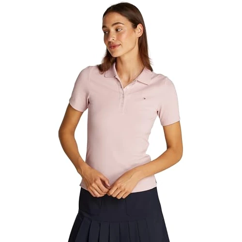 Offerta a tempo: Tommy Hilfiger Maglietta Polo Maniche Corte Donna Slim Fit, Rosa (Foggy Pink), XXL - 22% da 45.95 € a 35.64 €