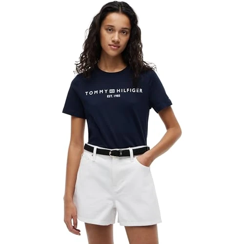 Offerta a tempo: Tommy Hilfiger T-Shirt Maniche Corte Donna Scollo Rotondo, Blu (Dark Night Navy), S - 46% da 39.90 € a 21.51 €
