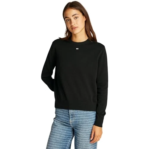 Tommy Jeans Pull Femme Essential Crew en Coton, Noir (Black), XL