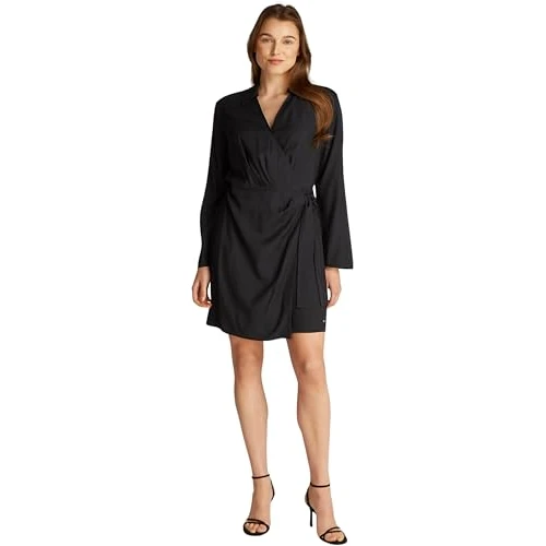Offre limitee: Tommy Hilfiger Robe Femme Fluid Short Robe Cache-Cœur, Noir (Black), 40 de 84.00 EUR a 84.00 EUR (economie 0%)