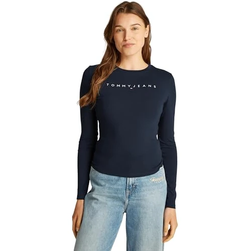 Tommy Jeans Dames TJW Slim Linear TEE LS EXT DW0DW19434 L/S T-shirt, blauw (Dark Night Navy), XL, Blauw (Donker Nacht Marine), XL