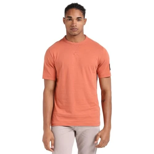 Limited-time offer: Calvin Klein Men’s Short Sleeve Regular T-Shirt with Logo Badge, Orange (Aragon), XXS from 23.35 GBP to 23.35 GBP (save 0%)