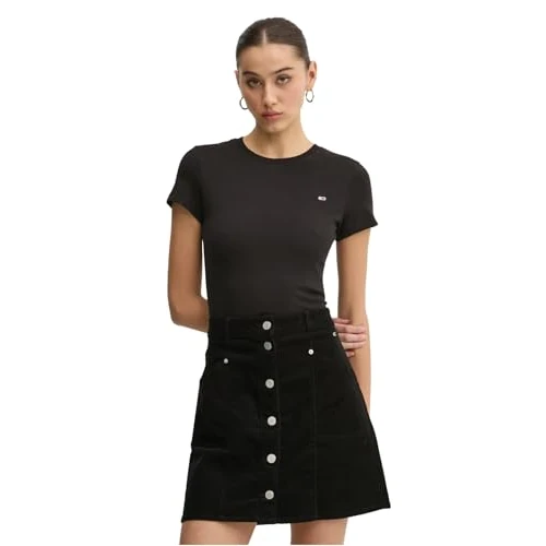 Limitiertes Angebot: Tommy Jeans Damen T-Shirt Kurzarm Slim Rundhalsausschnitt, Schwarz (Black), L von 29.90 EUR auf 16.19 EUR (Spare 46%)