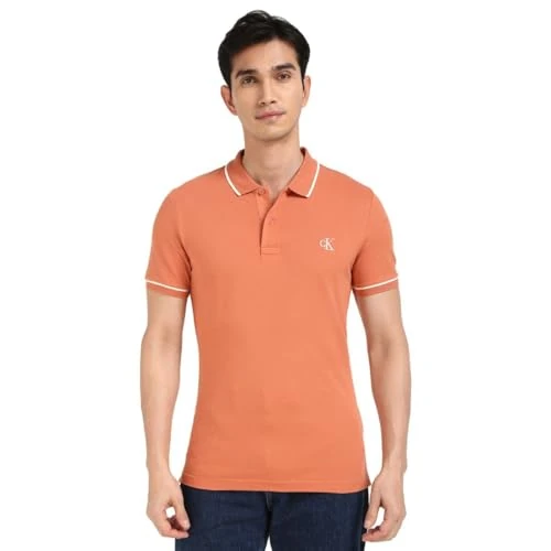 Limited-time offer: Calvin Klein Men’s Tipping Slim Fit Short Sleeve Polo Shirt with Stretch, Orange (Aragon), S from 26.80 GBP to 26.80 GBP (save 0%)