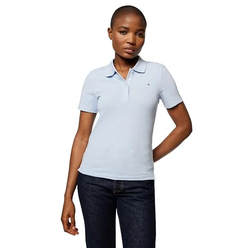 Tommy Hilfiger Polo Manches Courtes Femme 1985 Slim Pique Slim Fit, Bleu (Breezy Blue), 3XL