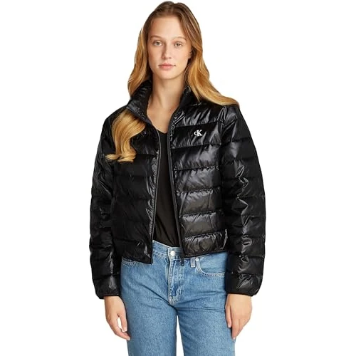 Calvin Klein Damen Pufferjacke Down Shine Glänzend, Schwarz (Ck Black), S