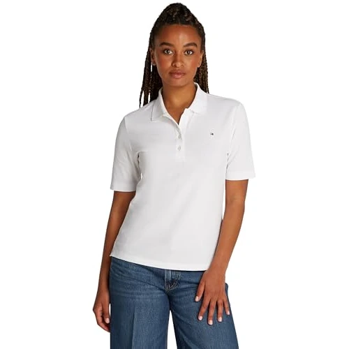Tommy Hilfiger Maglietta Polo Maniche Corte Donna Regular Fit, Bianco (Optic White), XXS