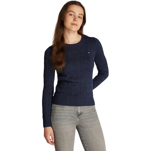 Limited-time offer: Tommy Hilfiger Women’s Cable Knit Round Neck Cotton Jumper, Blue (Dark Night Navy), 3XL from 73.55 GBP to 73.55 GBP (save 0%)