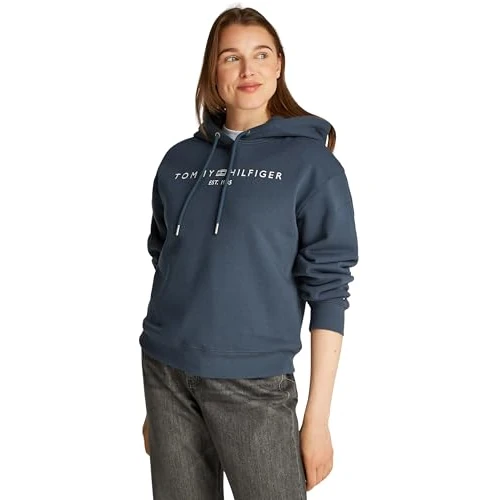 Offerta a tempo: Tommy Hilfiger Donna Felpa con Cappuccio con Logo, Blu (Military Denim), XXL - 31% da 119.90 € a 83.00 €