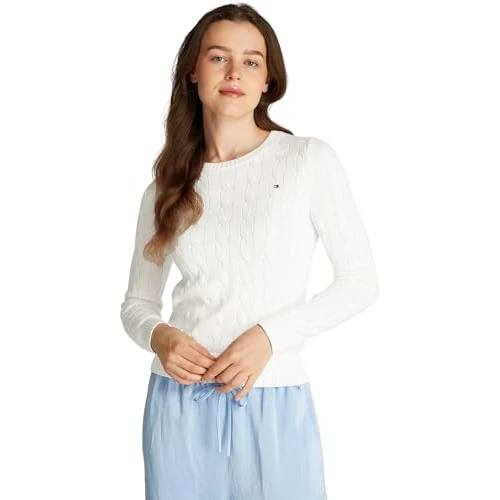 Tommy Hilfiger Dames CO Cable VAR LS C-NK SWT WW0WW45207 Trui, Wit, S, Wit (Ecru), S