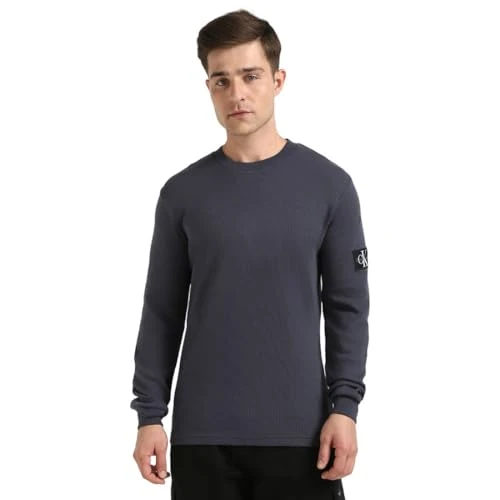 Limited-time offer: Calvin Klein Men’s Badge Cotton Waffle Long Sleeve Top, Blue (India Ink), XS from 18.74 GBP to 18.74 GBP (save 0%)