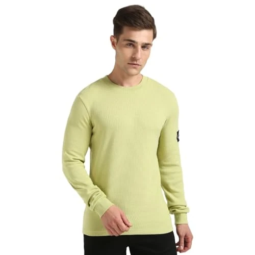 Calvin Klein Jeans Męska plakietka Waffle LS TEE J30J323485 L/S T-Shirt, zielona (Leek Green), XXL, Zielony (zielony por), XXL