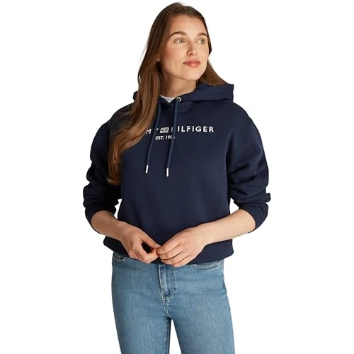 Limitiertes Angebot: Tommy Hilfiger Damen Hoodie mit Logo, Blau (Dark Night Navy), XL von 119.90 EUR auf 69.95 EUR (Spare 42%)