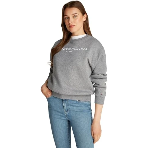 Offerta a tempo: Tommy Hilfiger Felpa Donna Senza Cappuccio, Grigio (Mid Grey Heather), XXL - 44% da 99.90 € a 55.95 €