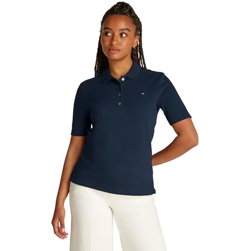 Tommy Hilfiger Maglietta Polo Maniche Corte Donna Regular Fit, Blu (Dark Night Navy), XXS