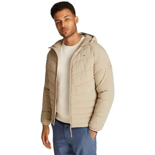 Offerta a tempo: Tommy Hilfiger Uomo Giacca Imbottita Mix Quilt con Cappuccio, Beige (Sandalwood) — 11% da 299,90 € a 266,24 €